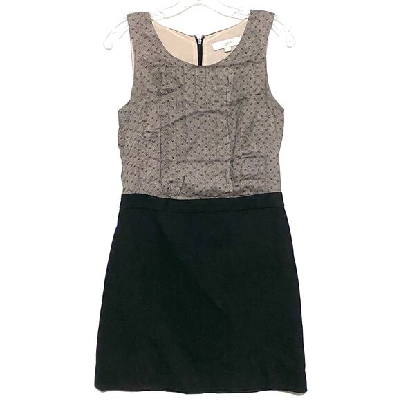 Loft Sleeveless Shift Mini Dress 2 Color Block Pleated Elegant Career Cocktail - Picture 1 of 8